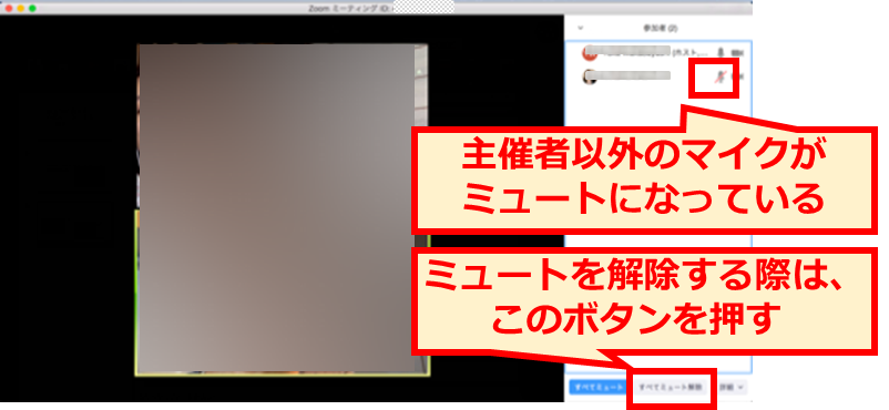 参加者の音声を全員ミュートにする 主催者 ホスト Zoom革命 オンライン講座 オンラインサロン テレワーク リモートワーク のアップデート